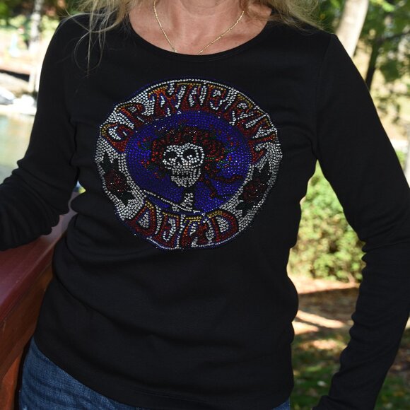 Grateful Dead rhinestone long sleeved Vneck shirt XS S M L XL XXL 1X 2X 3X 4X 5X - Picture 1 of 8